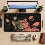 Astronaut Cat among Red Planets desk mat — product mockup 2