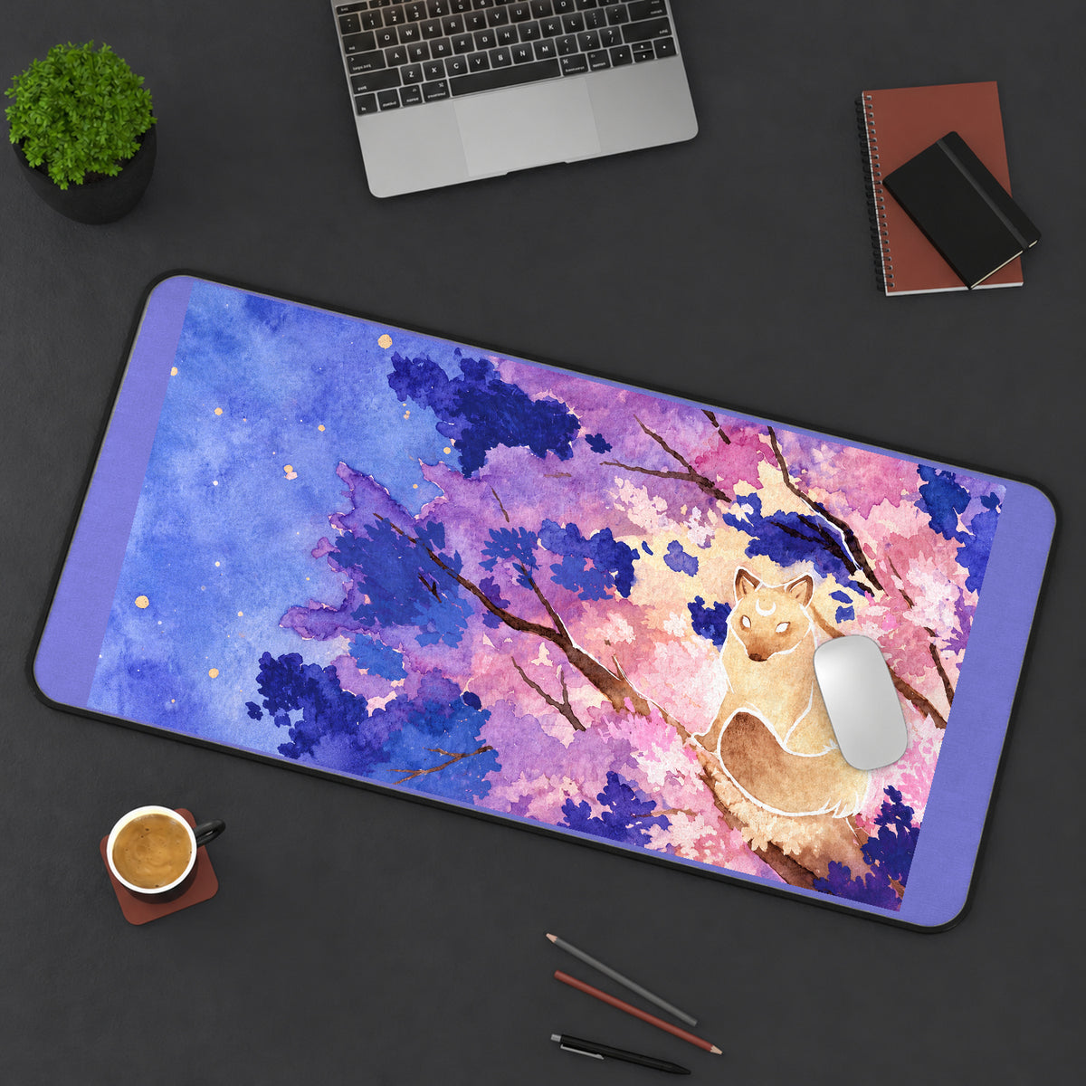 Golden Fox in Pink Sakura desk mat — product mockup 3