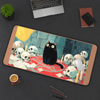 Black Cat in a Candlelit Skull Circle desk mat — product mockup 3