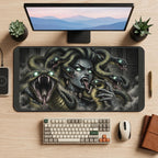 Snake Haired Gorgon and Open Fangs desk mat — product mockup 2