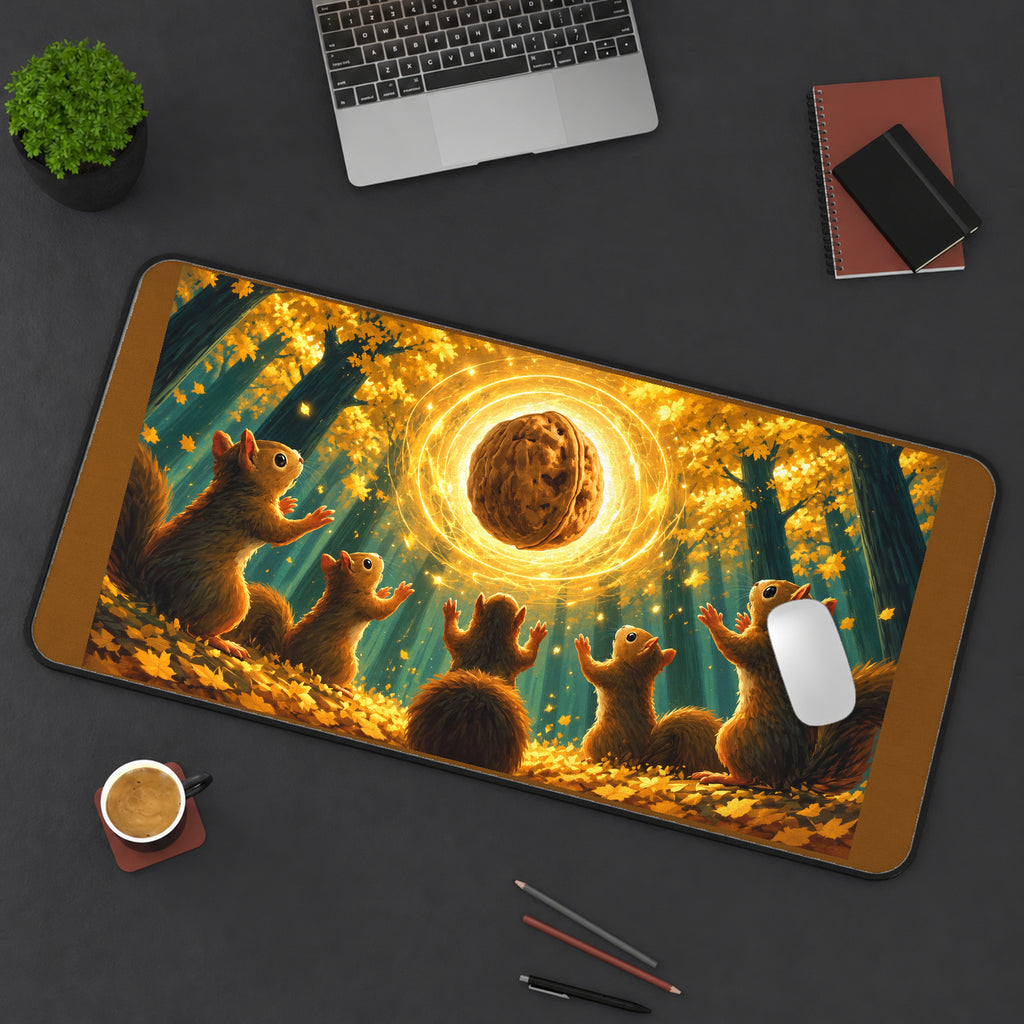 Squirrels beneath a Glowing Walnut desk mat — product mockup 3