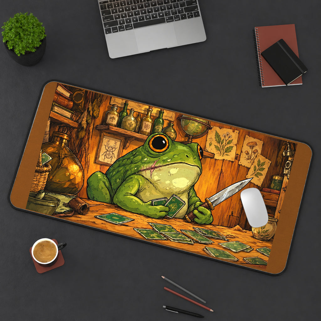 Frog Merchant at a Card Table desk mat — product mockup 3