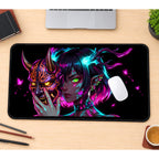 Neon Oni Mask and Horned Woman desk mat — product mockup 1
