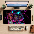 Neon Oni Mask and Horned Woman desk mat — product mockup 2