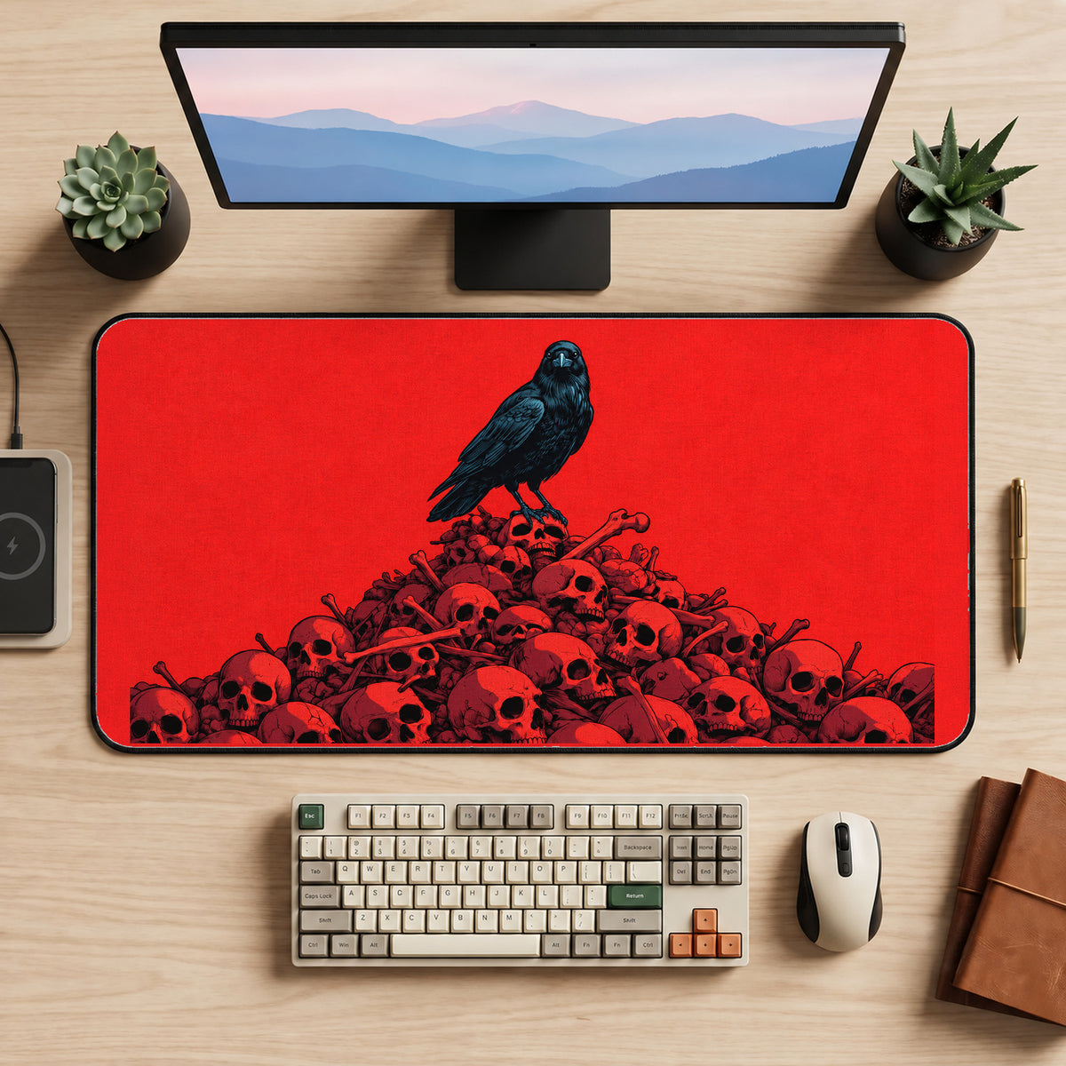 Raven above a Heap of Skulls desk mat — product mockup 2