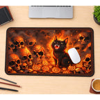 Grinning Black Cat and Burning Skulls desk mat — product mockup 1