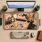 Cozy Coffee and Bows desk mat — product mockup 2