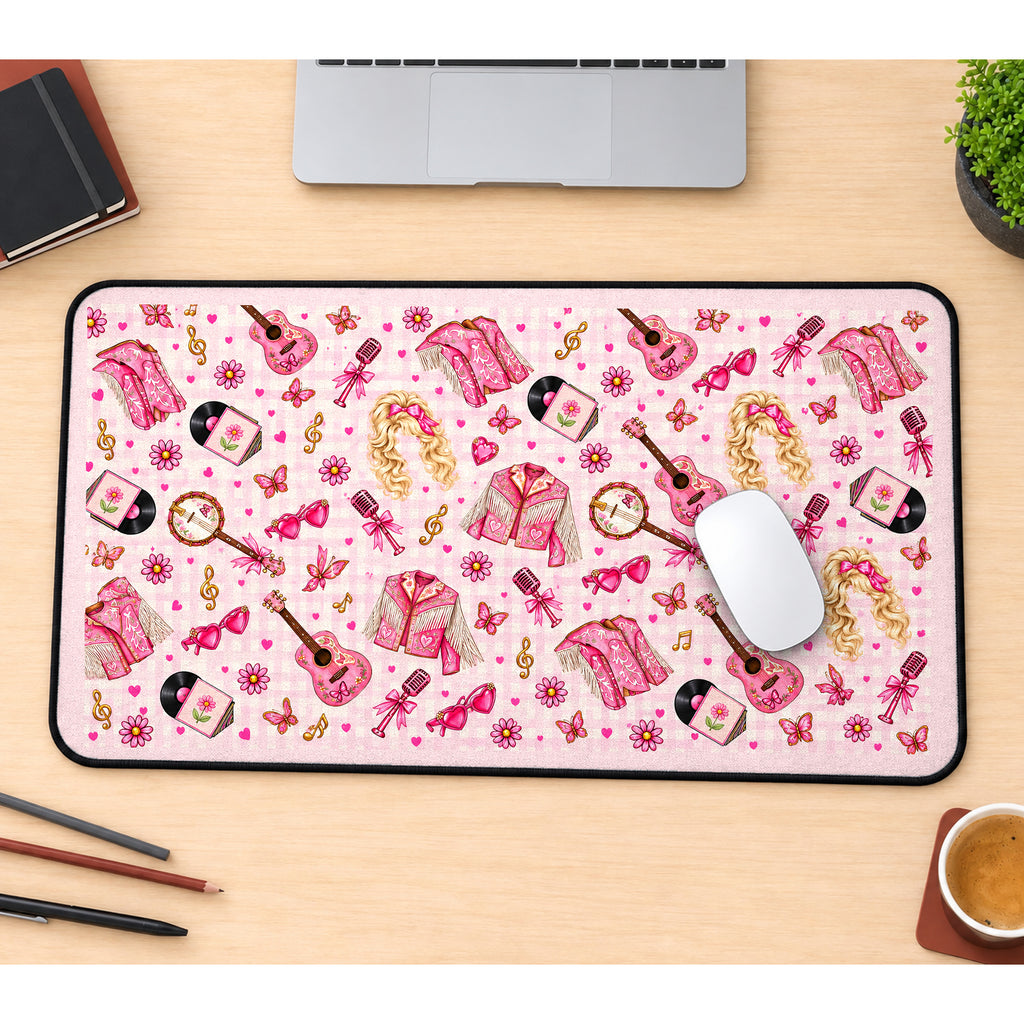 Pink Cowgirl Music Pattern desk mat — product mockup 1