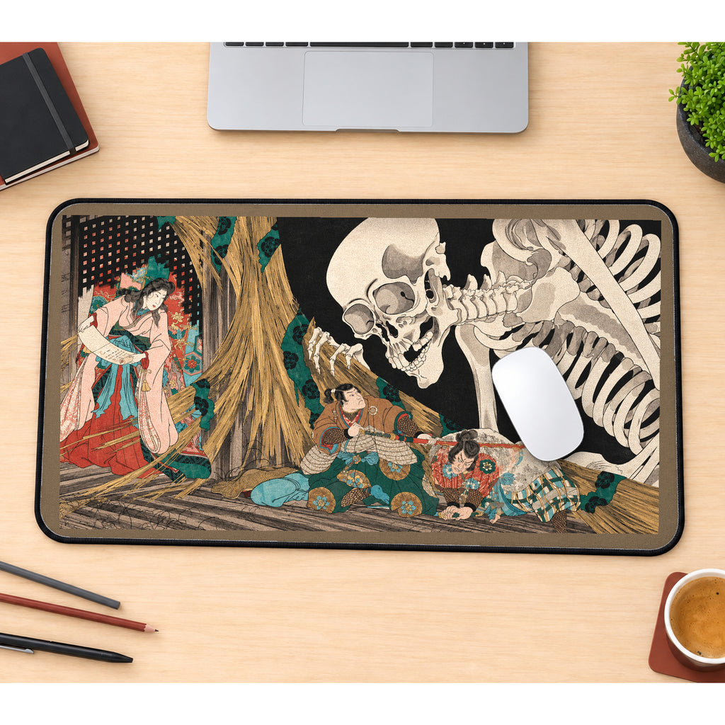 Giant Skeleton behind a Screen desk mat — product mockup 1