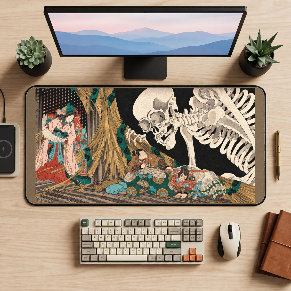 Giant Skeleton behind a Screen desk mat — product mockup 2