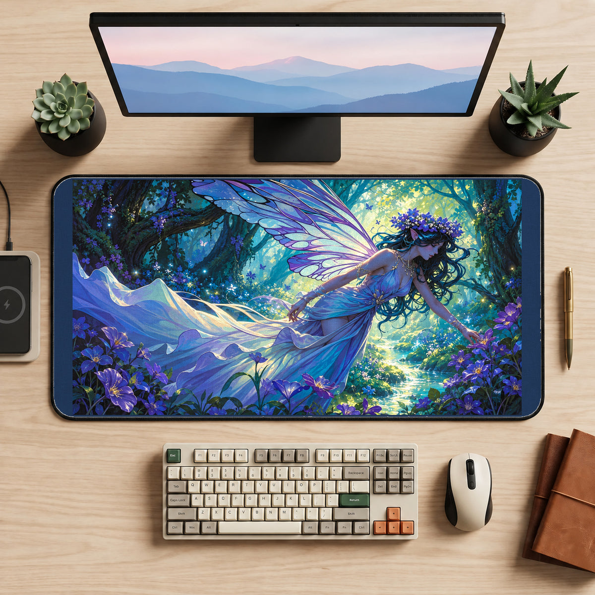 Butterfly Winged Forest Fairy desk mat — product mockup 2