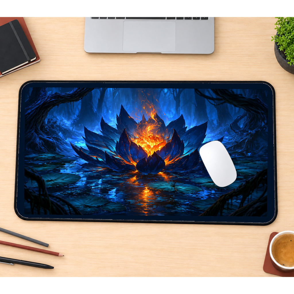 Blue Lotus with a Fiery Center desk mat — product mockup 1