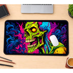Neon Zombie Skull in Color Smoke desk mat — product mockup 1