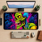 Neon Zombie Skull in Color Smoke desk mat — product mockup 2