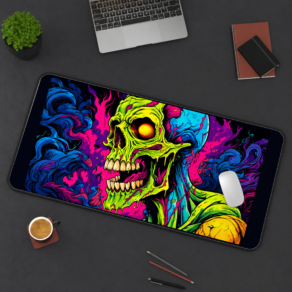 Neon Zombie Skull in Color Smoke desk mat — product mockup 3