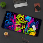 Neon Zombie Skull in Color Smoke desk mat — product mockup 3