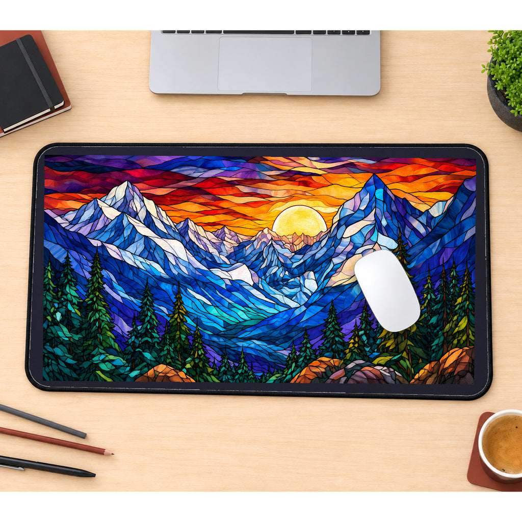 Mountain Sunset in Jewel Colors desk mat — product mockup 1