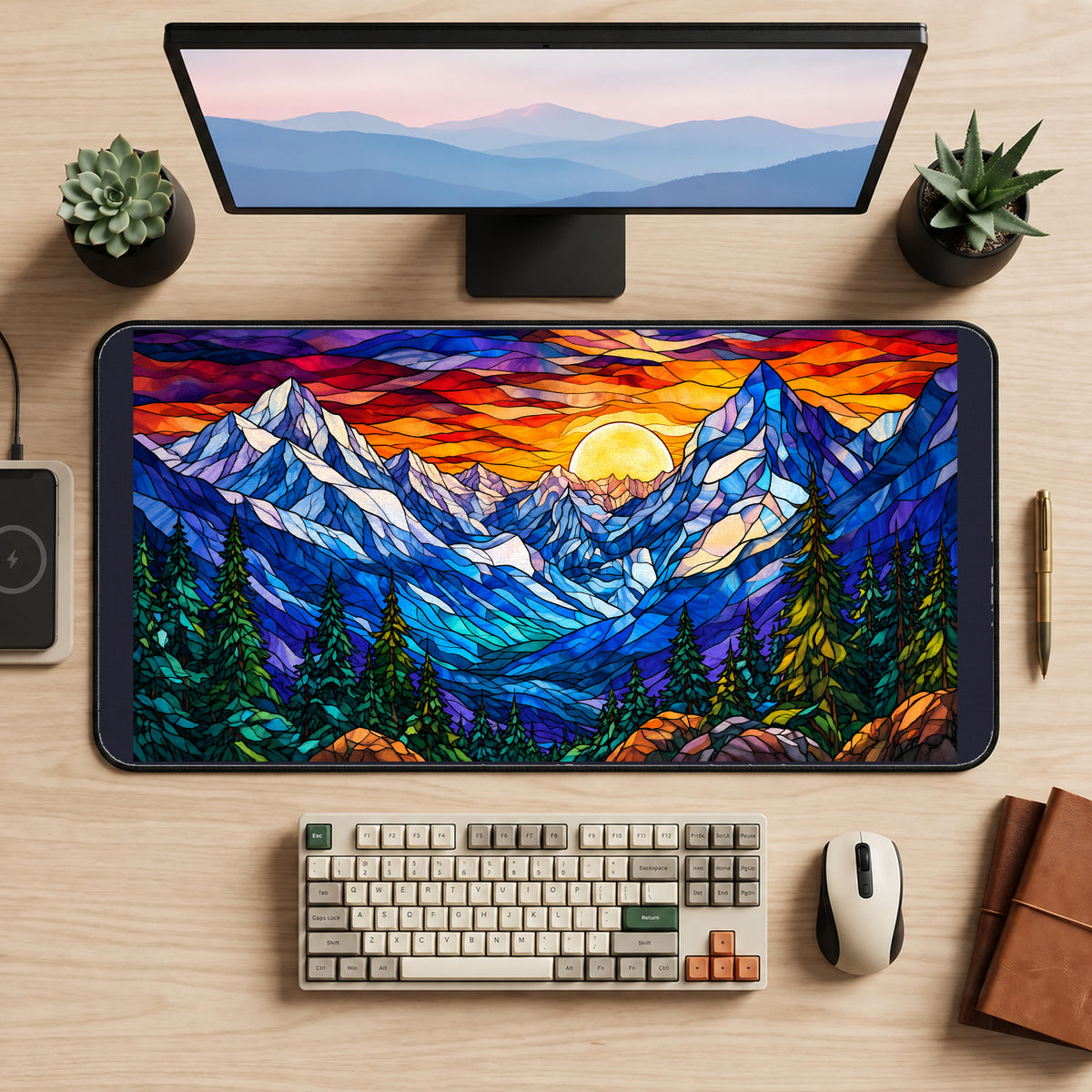 Mountain Sunset in Jewel Colors desk mat — product mockup 2