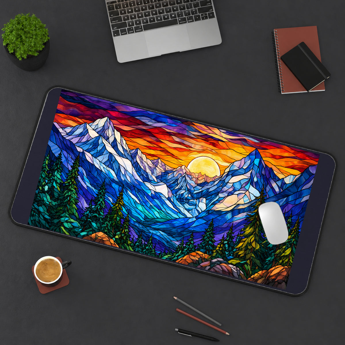 Mountain Sunset in Jewel Colors desk mat — product mockup 3
