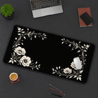 Ivory Flowers around a Black Center desk mat — product mockup 3