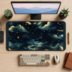 Golden Stars above Dark Clouds desk mat — product mockup 2