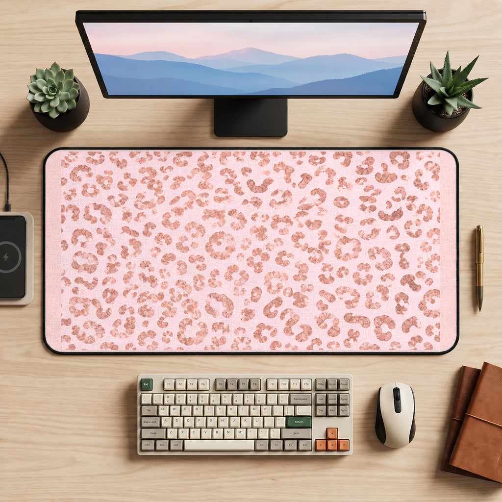 Blush Pink Leopard Spots desk mat — product mockup 2