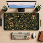 Mushrooms Moths and Crescent Moons desk mat — product mockup 2