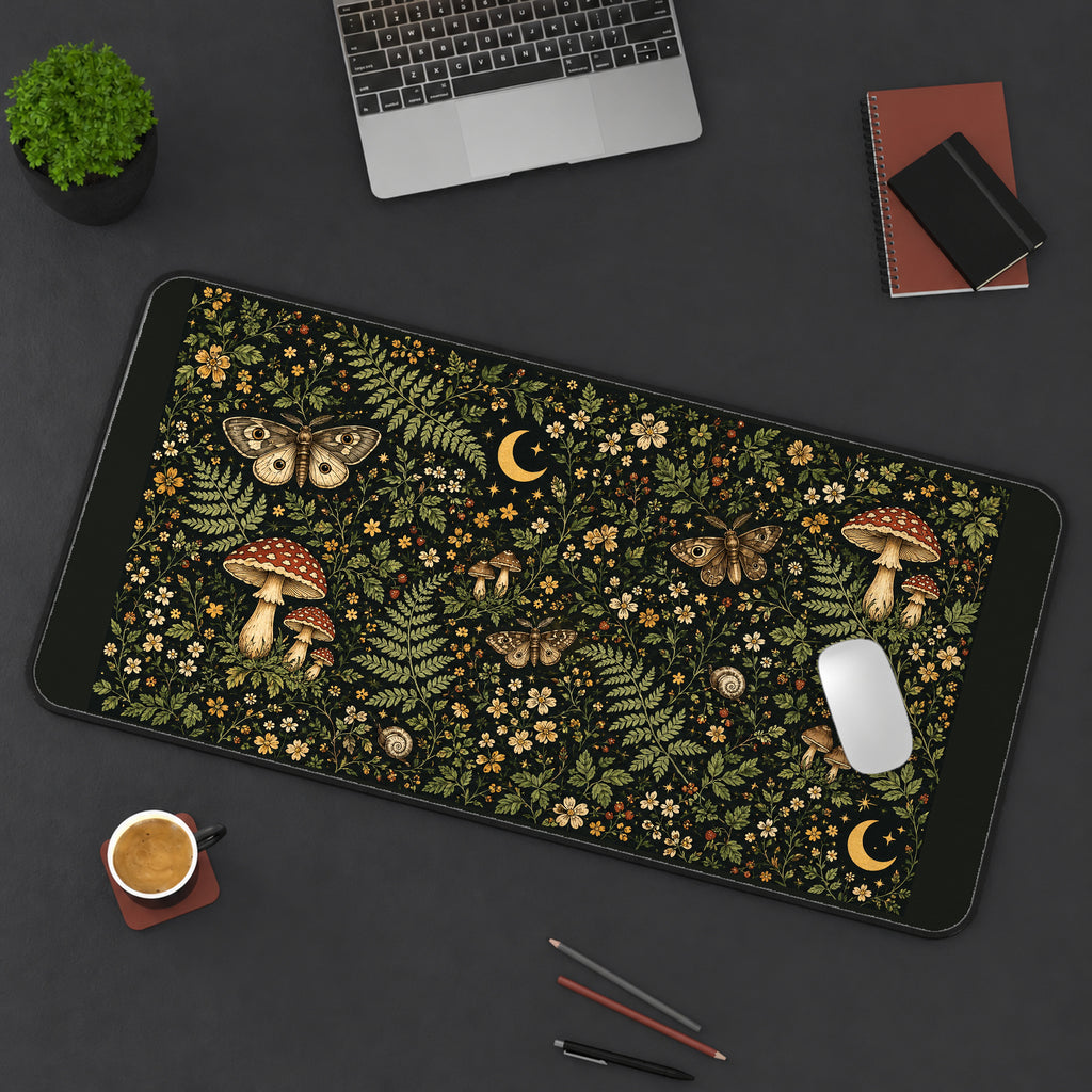 Mushrooms Moths and Crescent Moons desk mat — product mockup 3