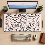 Pink and Black Leopard Spots desk mat — product mockup 2