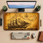 Sailing Ship over an Antique Map desk mat — product mockup 2