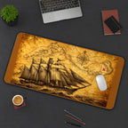 Sailing Ship over an Antique Map desk mat — product mockup 3
