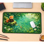 Red Panda Fishing in a Lily Pond desk mat — product mockup 1