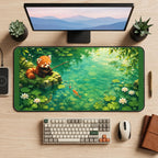 Red Panda Fishing in a Lily Pond desk mat — product mockup 2