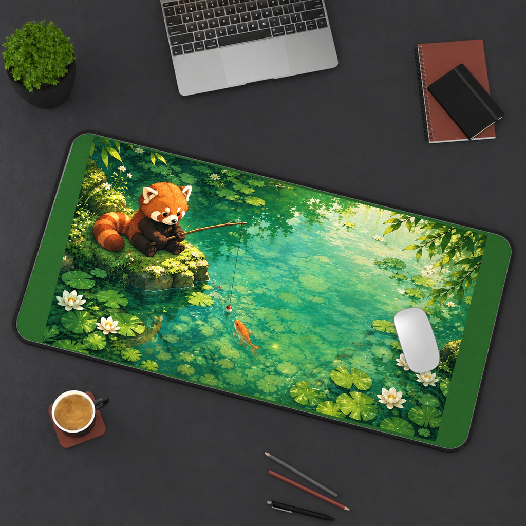 Red Panda Fishing in a Lily Pond desk mat — product mockup 3