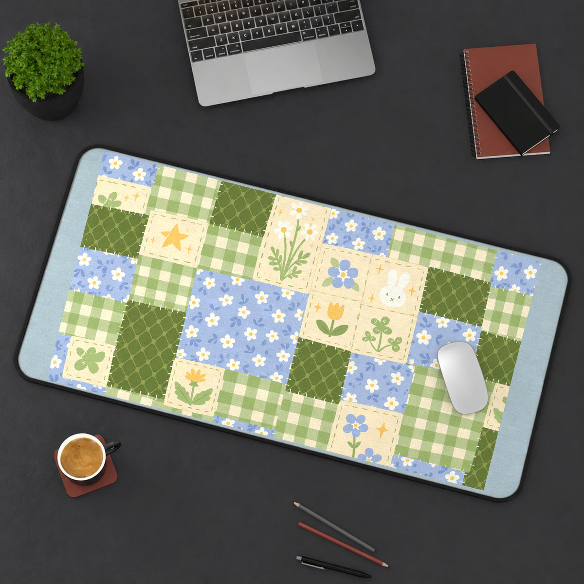 Pastel Bunny Garden Patchwork desk mat — product mockup 3