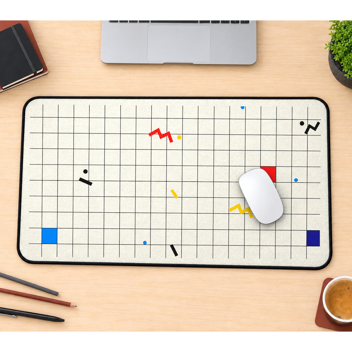 Cream Grid with Retro Squiggles desk mat — product mockup 1