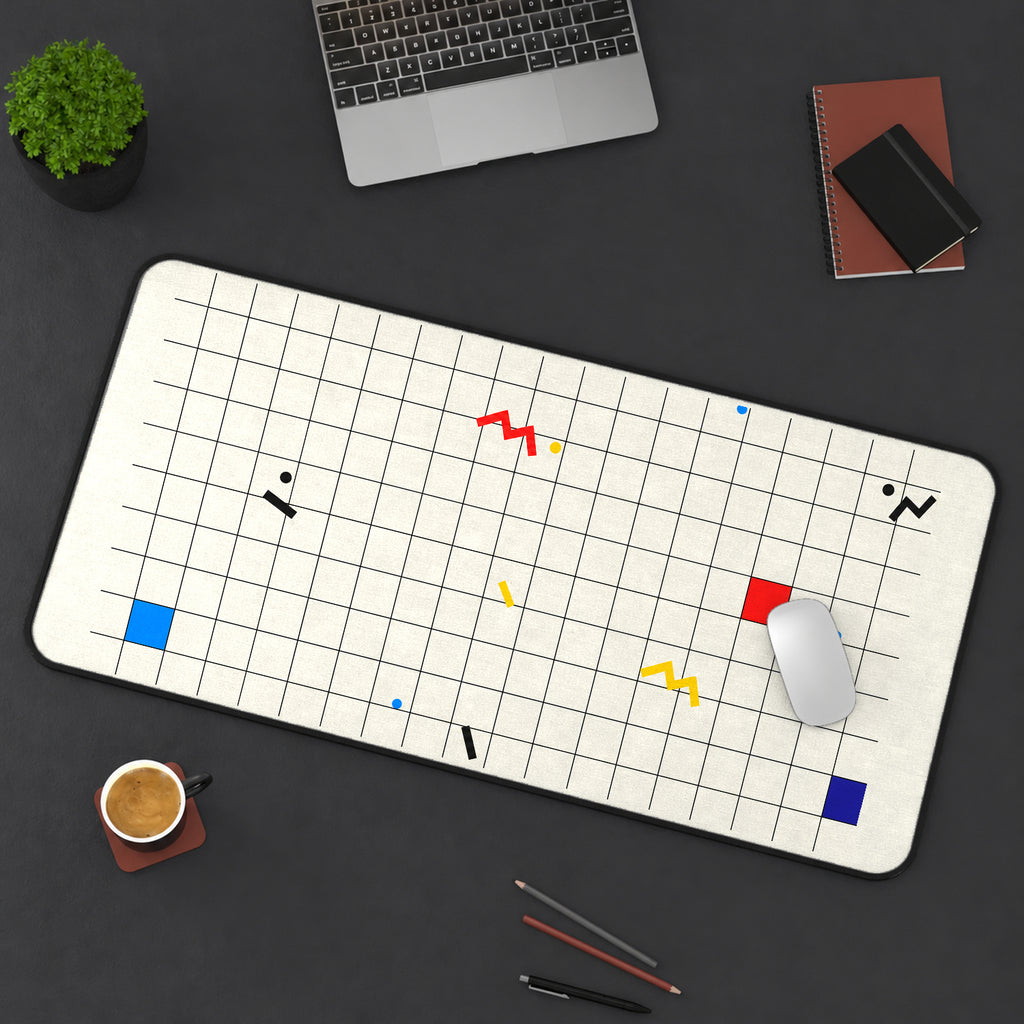 Cream Grid with Retro Squiggles desk mat — product mockup 3