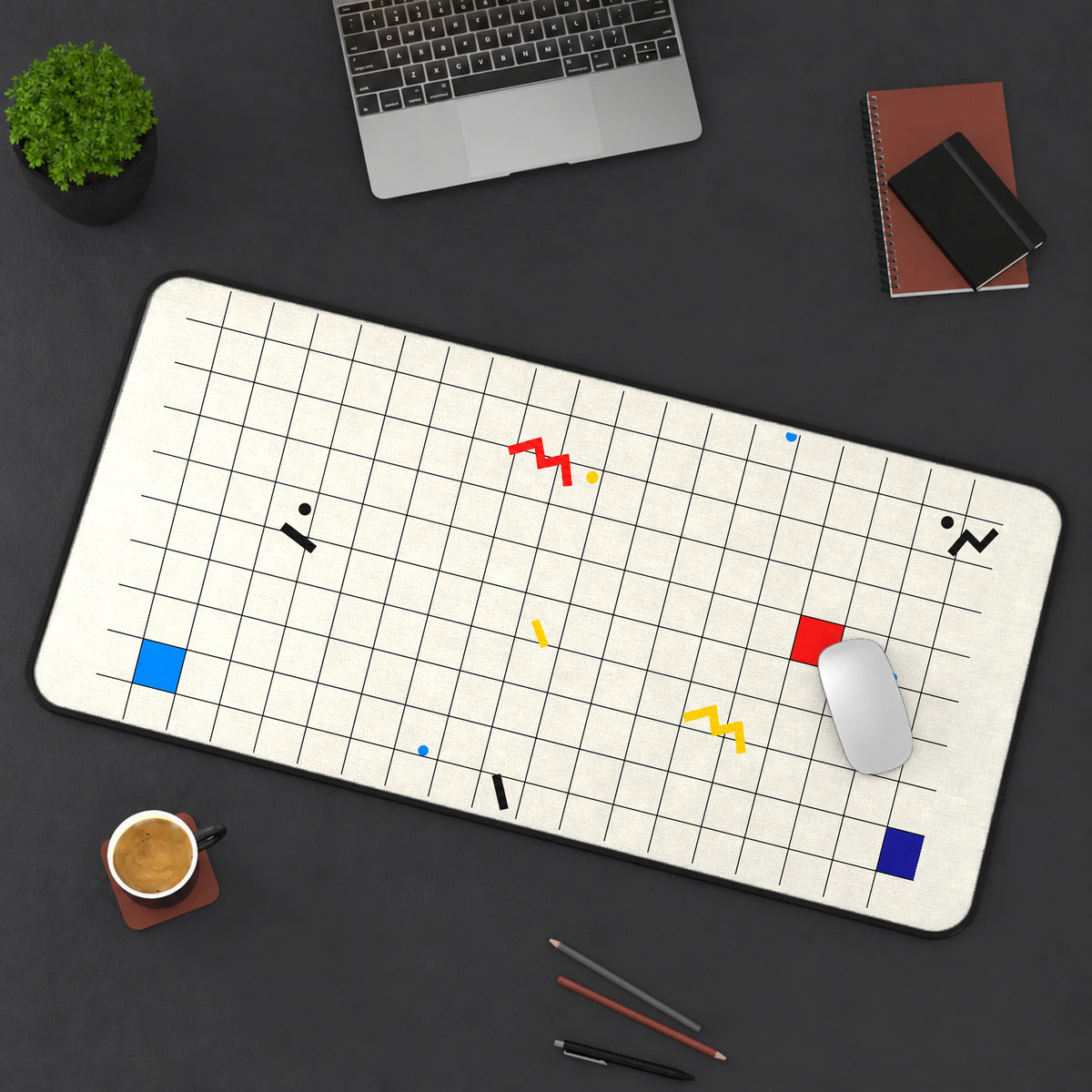 Cream Grid with Retro Squiggles desk mat — product mockup 3