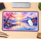 Sakura Lake beneath Snowy Mountains desk mat — product mockup 1