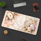 Peonies around Pale Marble Veins desk mat — product mockup 3