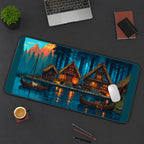 Forest Cabins beside Blue Water desk mat — product mockup 3
