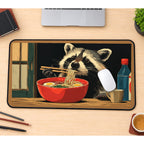 Raccoon Eating a Ramen Bowl desk mat — product mockup 1