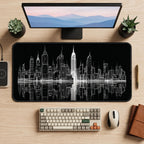 New York Skyline in White Lines desk mat — product mockup 2