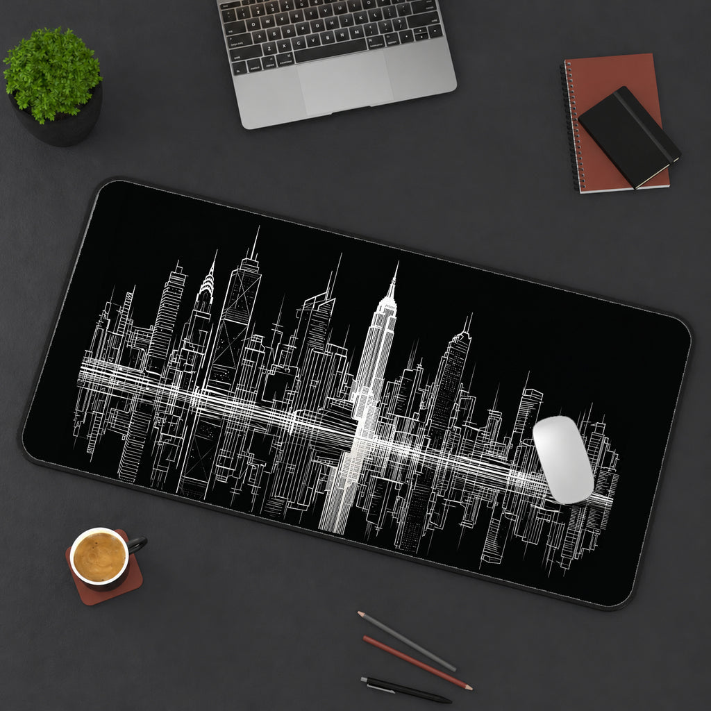 New York Skyline in White Lines desk mat — product mockup 3