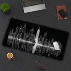New York Skyline in White Lines desk mat — product mockup 3