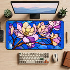 Pink Magnolias on Blue Glass desk mat — product mockup 2