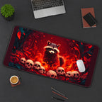 Raccoon among Burning Skulls desk mat — product mockup 3