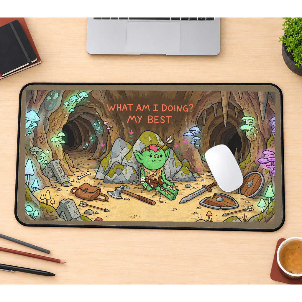 Tiny Goblin Doing Its Best desk mat — product mockup 1