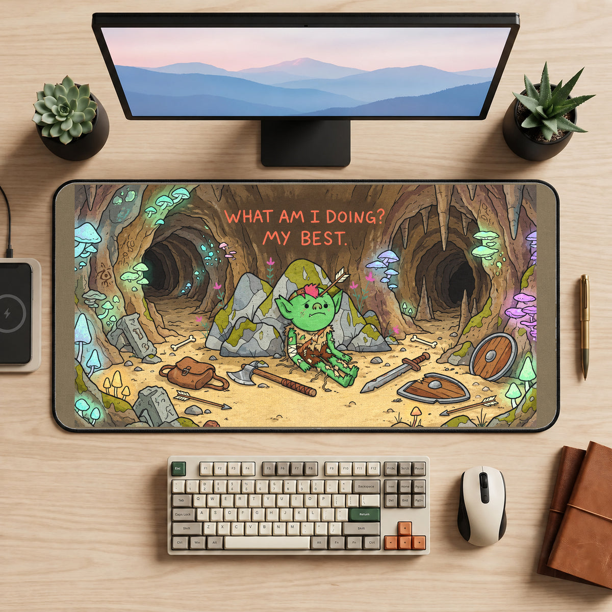 Tiny Goblin Doing Its Best desk mat — product mockup 2
