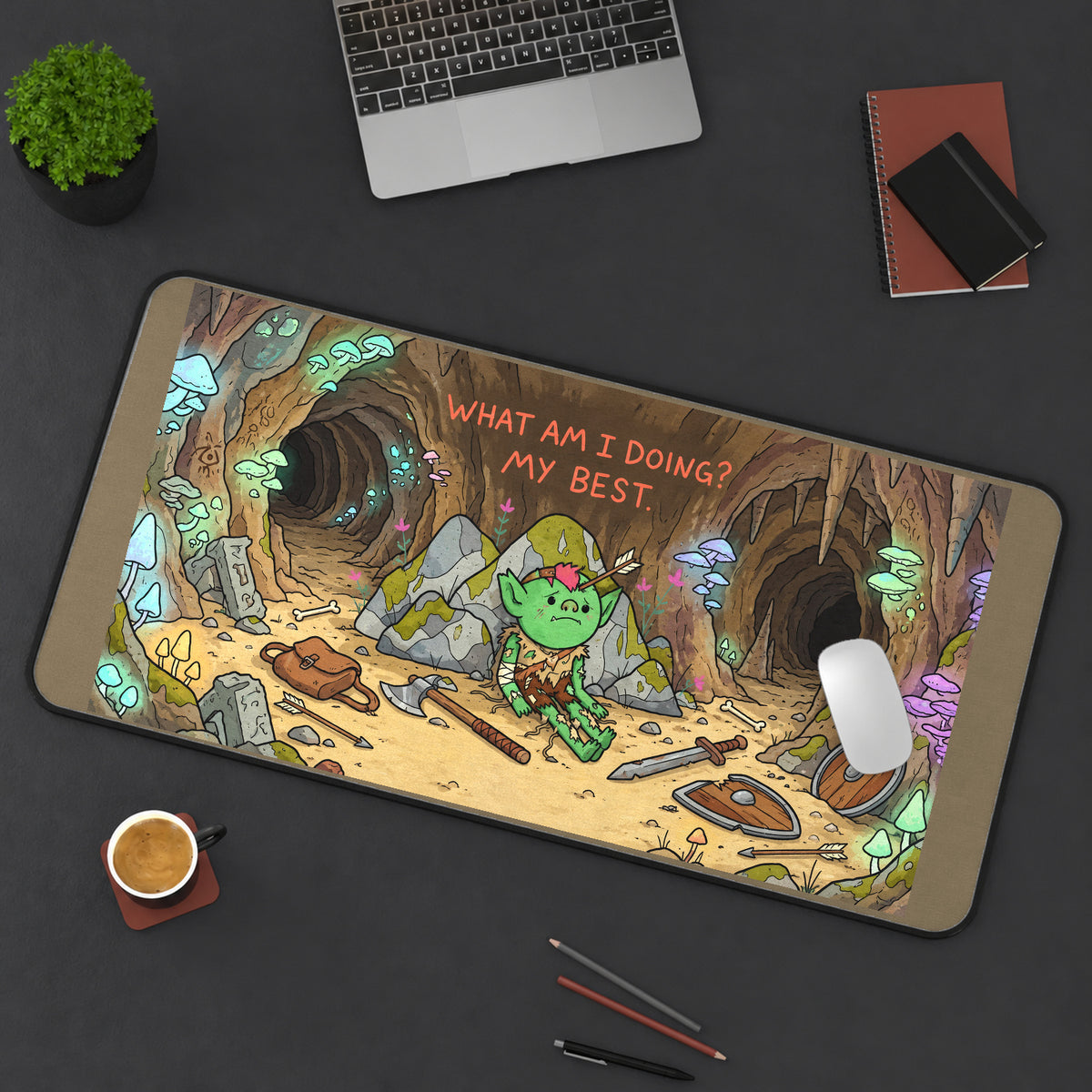 Tiny Goblin Doing Its Best desk mat — product mockup 3